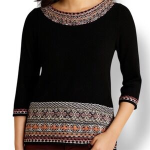 Sleeping on Snow Black Antiquarian Pullover Top Fair Isle  S Boho Tribal Hygge
